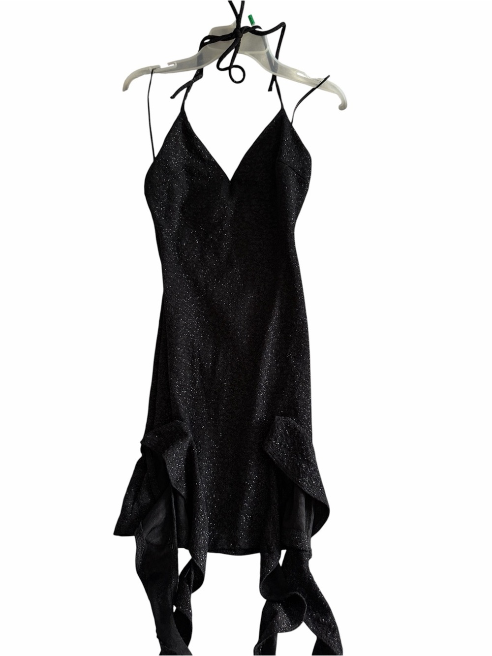 Windsor Black Sparkle Halter Mini Dress with Ruffle Hem